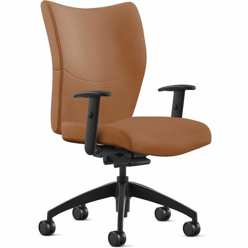 9 to 5 Seating Bristol Mid Back Chair, Camel Leather, 5-Star Base, Adjustable Arms, Tilt Lock, 1 Each