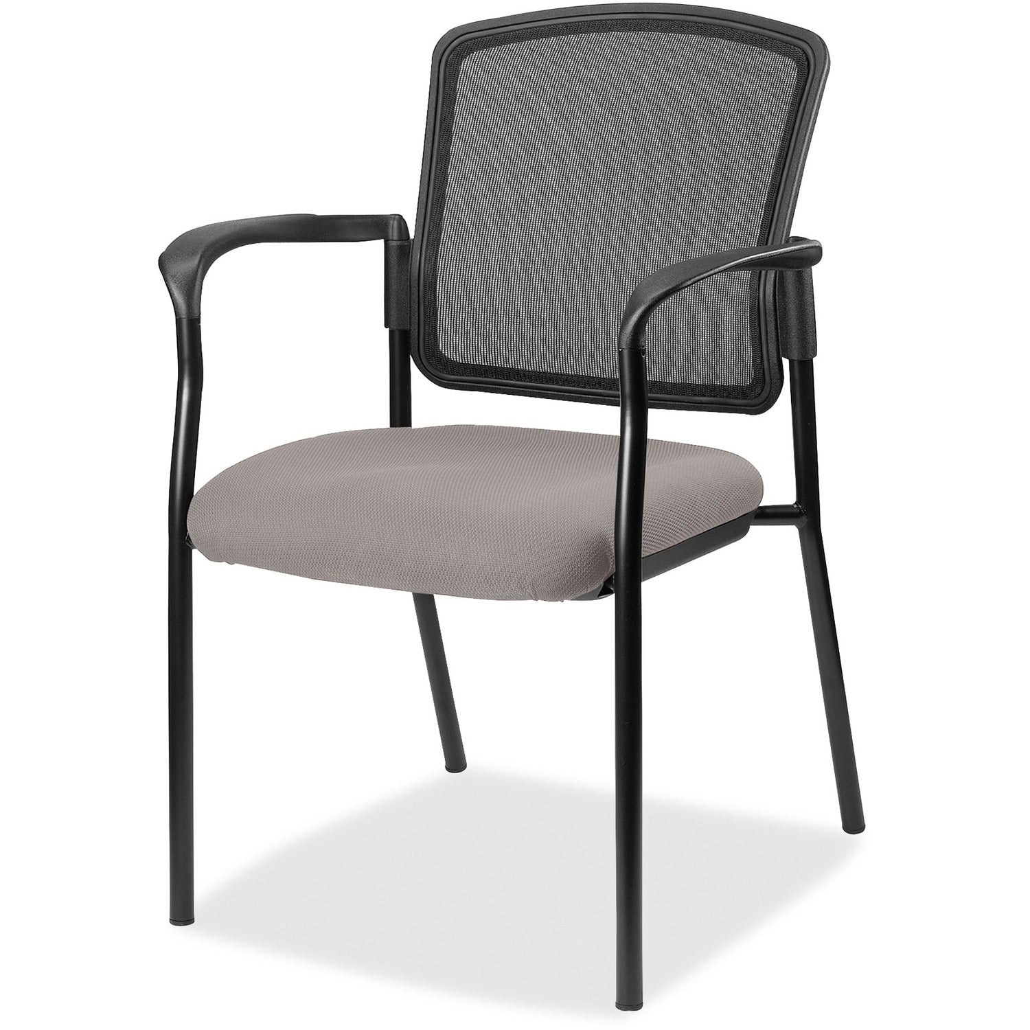 Lorell Mesh Back Stackable Guest Chair, Vinyl Seat, Black Mesh Back, Powder Coated Steel Frame, Four-Legged Base, Armrests, Castillo Metal Color, 1 Each