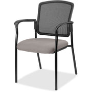 Lorell Mesh Back Stackable Guest Chair, Vinyl Seat, Black Mesh Back, Powder Coated Steel Frame, Four-Legged Base, Armrests, Castillo Metal Color, 1 Each