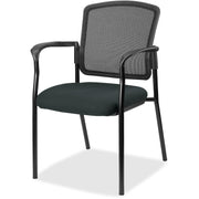 Lorell Mesh Back Stackable Guest Chair, Dillon Black Vinyl Seat, Mesh Back, Black Powder-Coated Steel Frame, Four-Legged Base, Armrests, 1 Each