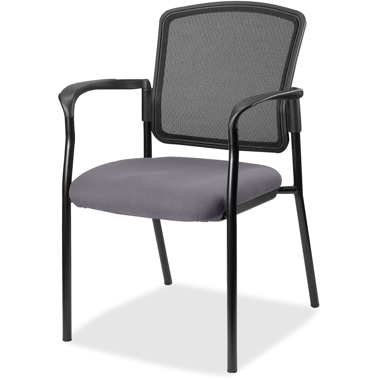 Lorell Mesh Back Stackable Guest Chair, Canyon Carbon Vinyl Seat, Black Mesh Back, Powder Coated Steel Frame, Four-Legged Base, Armrests, 1 Each