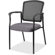 Lorell Mesh Back Stackable Guest Chair, Canyon Carbon Vinyl Seat, Black Mesh Back, Powder Coated Steel Frame, Four-Legged Base, Armrests, 1 Each