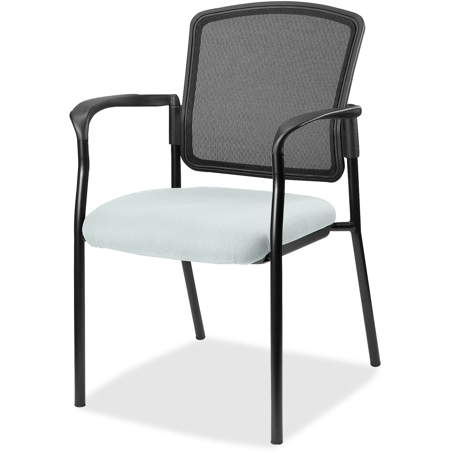 Lorell Mesh Back Stackable Guest Chair, Castillo Breezy Vinyl Seat, Black Mesh Mid Back, Powder Coated Steel Frame, Armrests, Four-Legged Base, 1 Each