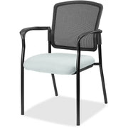 Lorell Mesh Back Stackable Guest Chair, Castillo Breezy Vinyl Seat, Black Mesh Mid Back, Powder Coated Steel Frame, Armrests, Four-Legged Base, 1 Each