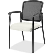 Lorell Mesh Back Stackable Guest Chair, Dillon Snow Vinyl Seat, Black Mesh Back, Powder Coated Steel Frame, Four-Legged Base, Armrests, 1 Each