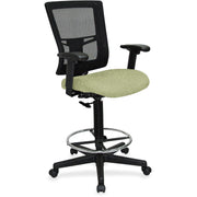 Lorell Mesh Back Drafting Stool, Dillon Sage Vinyl Seat, Black Mesh Mid Back, 5-Star Base, Adjustable Armrests, 1 Each