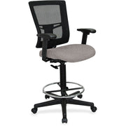 Lorell Mesh Back Drafting Stool, Vinyl Seat, Mesh Mid Back, Adjustable Armrests, 5-Star Base, Black/Metal, 1 Each