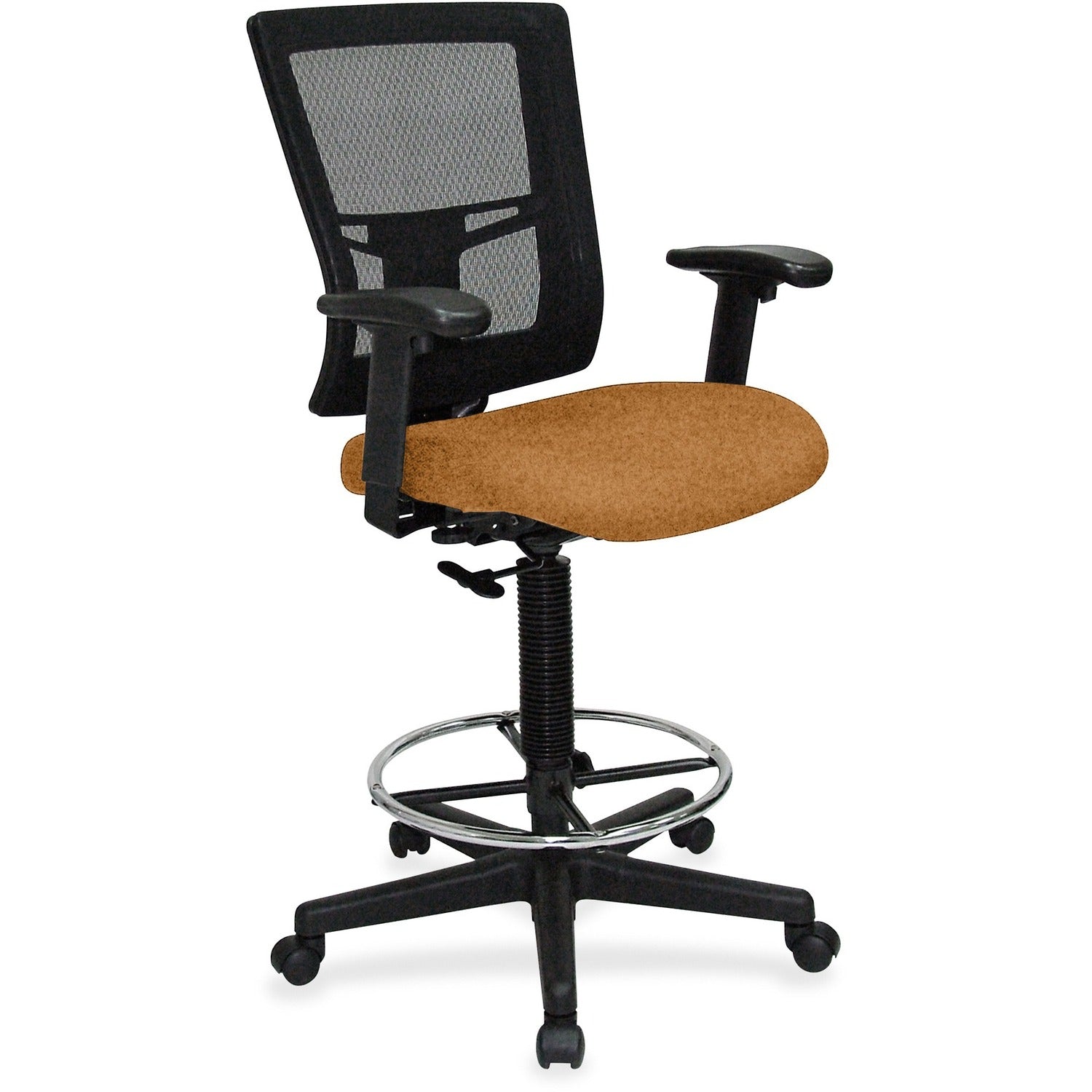 Lorell Mesh Back Drafting Stool, Dillon Fiesta Vinyl Seat, Black Mesh Mid Back, 5-Star Base, Adjustable Armrests, 1 Each