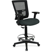Lorell Mesh Back Drafting Stool, Dillon Black Vinyl Seat, Mesh Mid Back, Black Frame, 5-Star Base, Adjustable Armrests, 1 Each