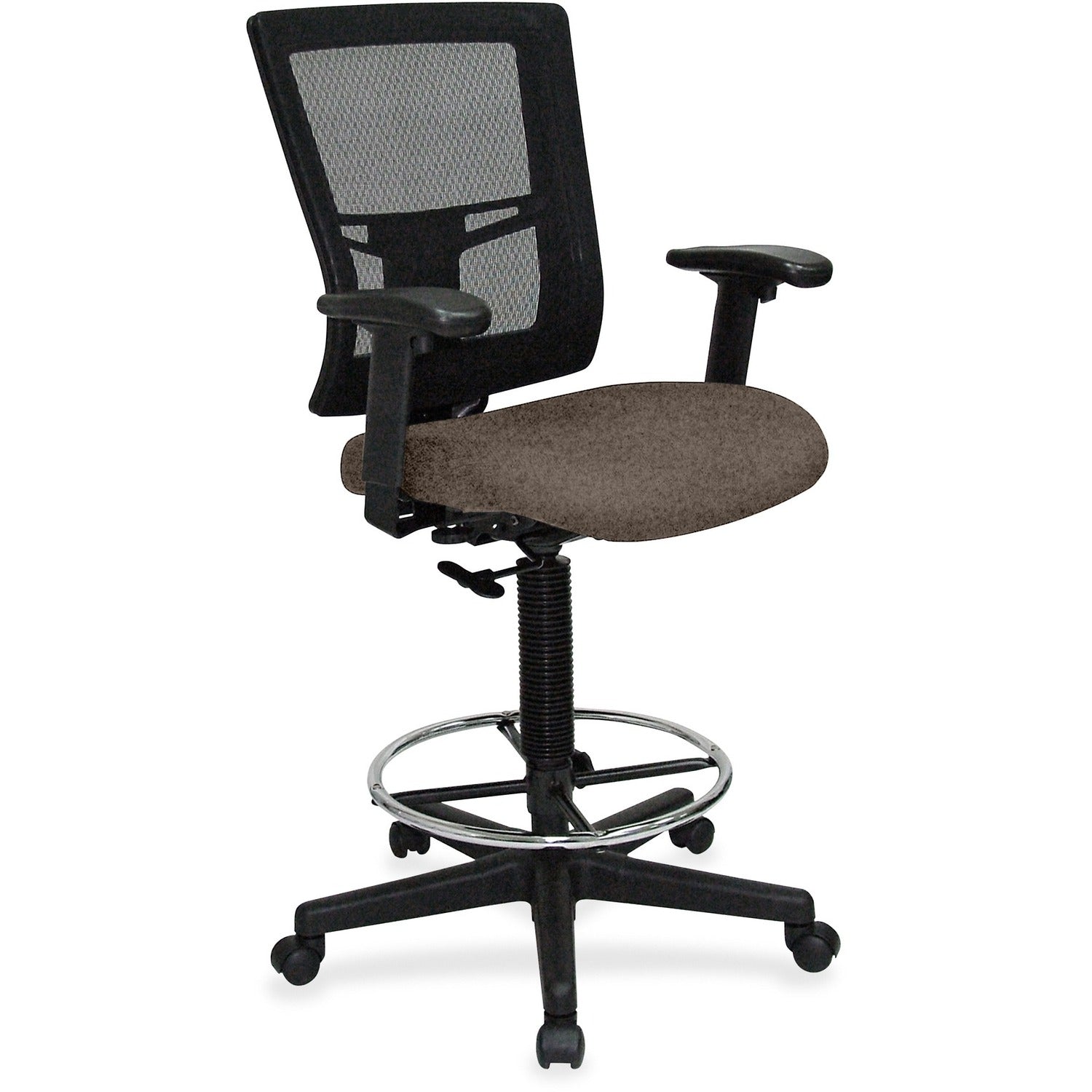 Lorell Mesh Back Drafting Stool, Dillon Java Vinyl Seat, Black Mesh Mid Back, 5-Star Base, Adjustable Armrests, 1 Each