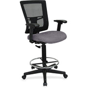 Lorell Mesh Back Drafting Stool, Canyon Carbon Vinyl Seat, Black Mesh Mid Back, 5-Star Base, Adjustable Armrests, 1 Each