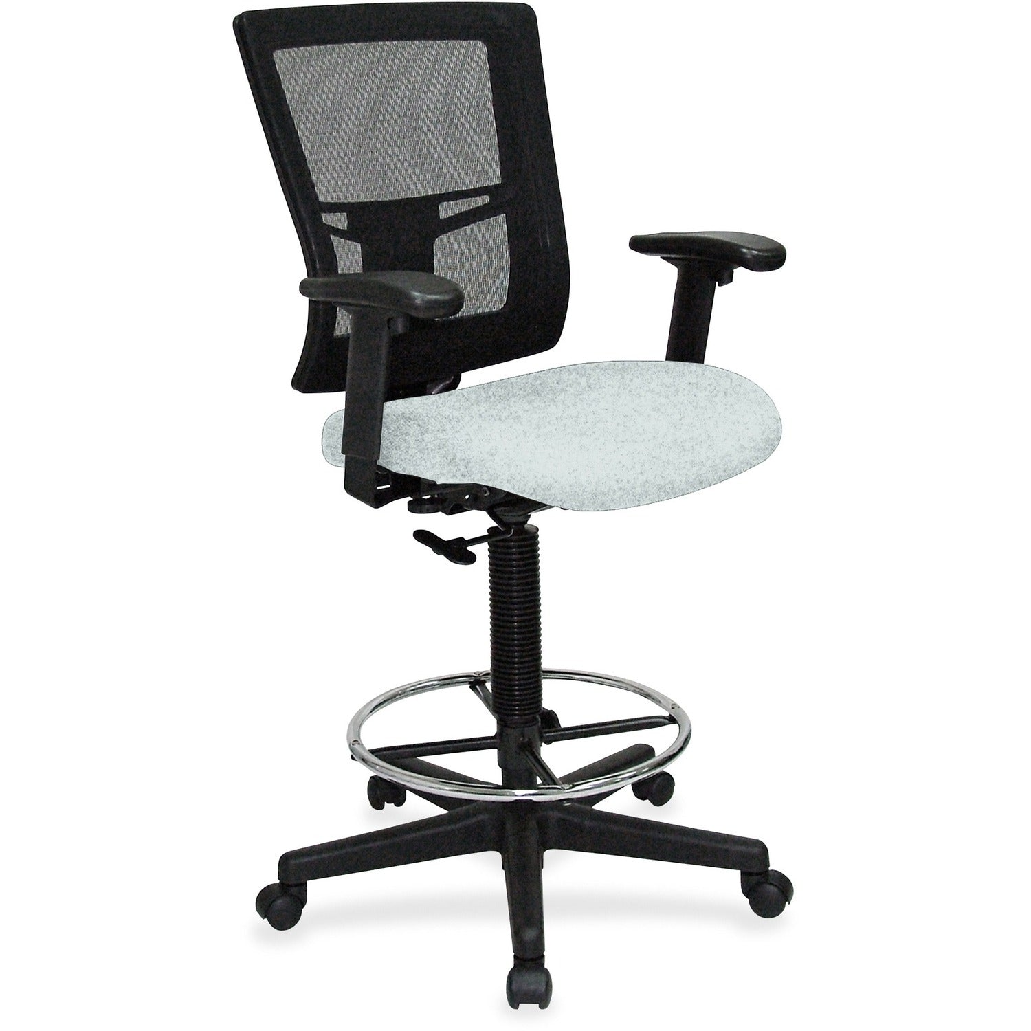 Lorell Mesh Back Drafting Stool, Mid Back, Vinyl Seat, Mesh Back, Black Frame, 5-Star Base, Armrests, Castillo Breezy Color, 1 Each