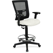 Lorell Mesh Back Drafting Stool, Dillon Snow Vinyl Seat, Black Mesh Mid Back, 5-Star Base, Adjustable Armrests, 1 Each