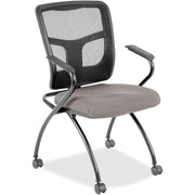 Lorell Mesh Back Nesting Training/Guest Chairs, Vinyl Seat, Black Mesh Back, Gray Powder Coated Metal Frame, Four-Legged Base with Armrests, 2 Chairs per Carton
