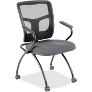 Lorell Mesh Back Nesting Training/Guest Chairs, Canyon Carbon Vinyl Seat, Black Mesh Back, Gray Powder Coated Metal Frame, Four-legged Base with Armrests, 2 Chairs per Carton