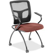 Lorell Mesh Back Nesting Training/Guest Chairs, Dillon Cordovan Vinyl Seat, Black Mesh Back, Gray Powder Coated Metal Frame, Four-Legged Base with Armrests, 2 Chairs per Carton