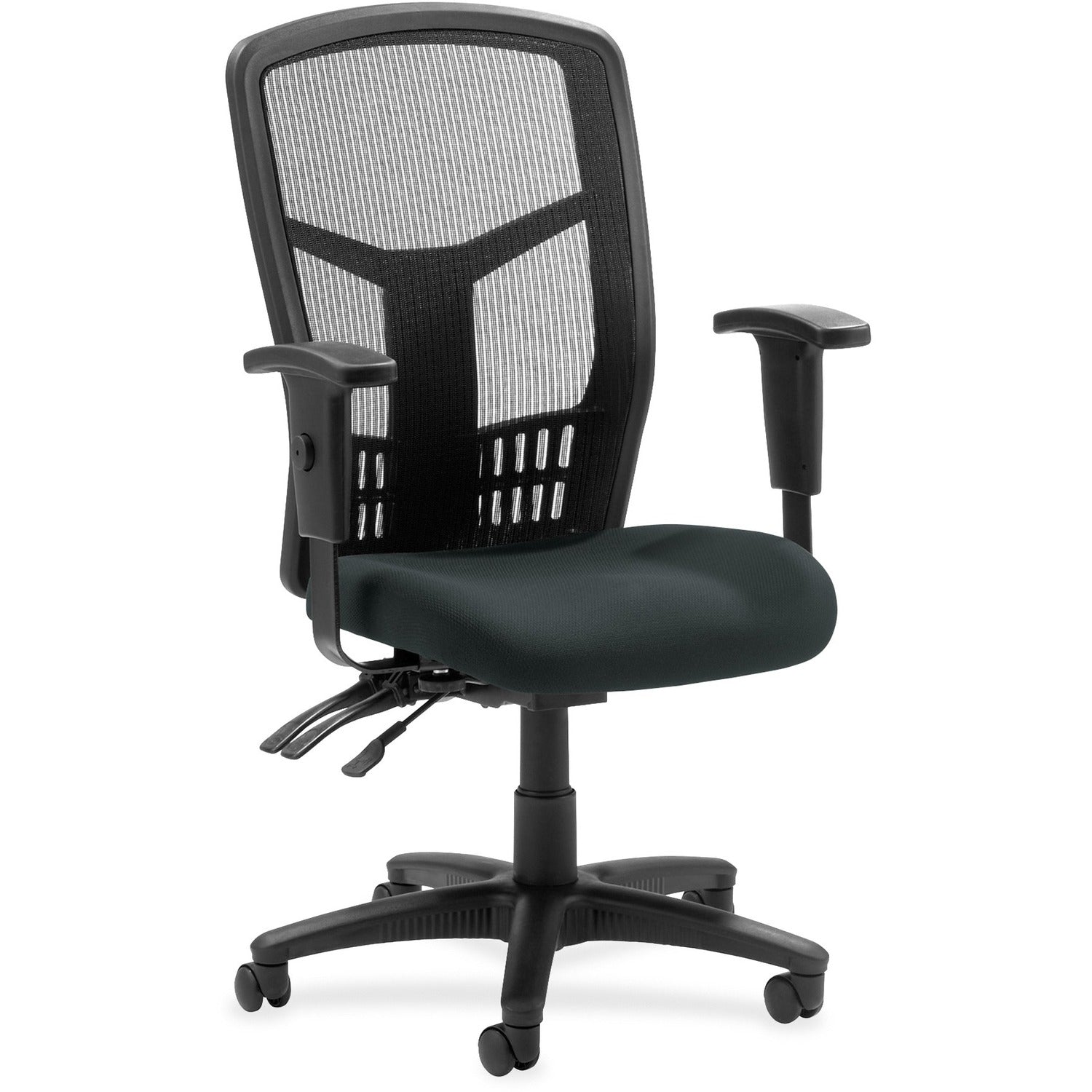 Lorell Executive High-back Mesh Chair, Dillon Black Vinyl Seat, Black Mesh Back, Steel/Plastic Frame, 5-star Base, 1 Each