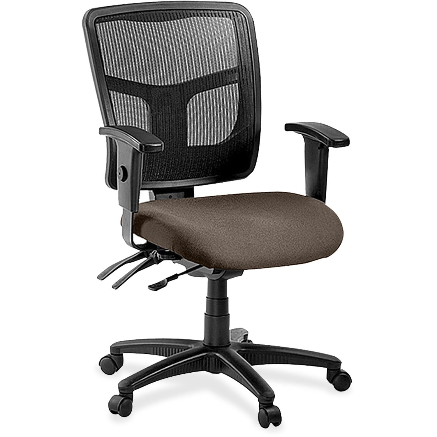 Lorell ErgoMesh Series Managerial Mesh Mid-Back Chair, Dillon Java Vinyl Seat, Black Mesh Back, 5-Star Base, 1 Each