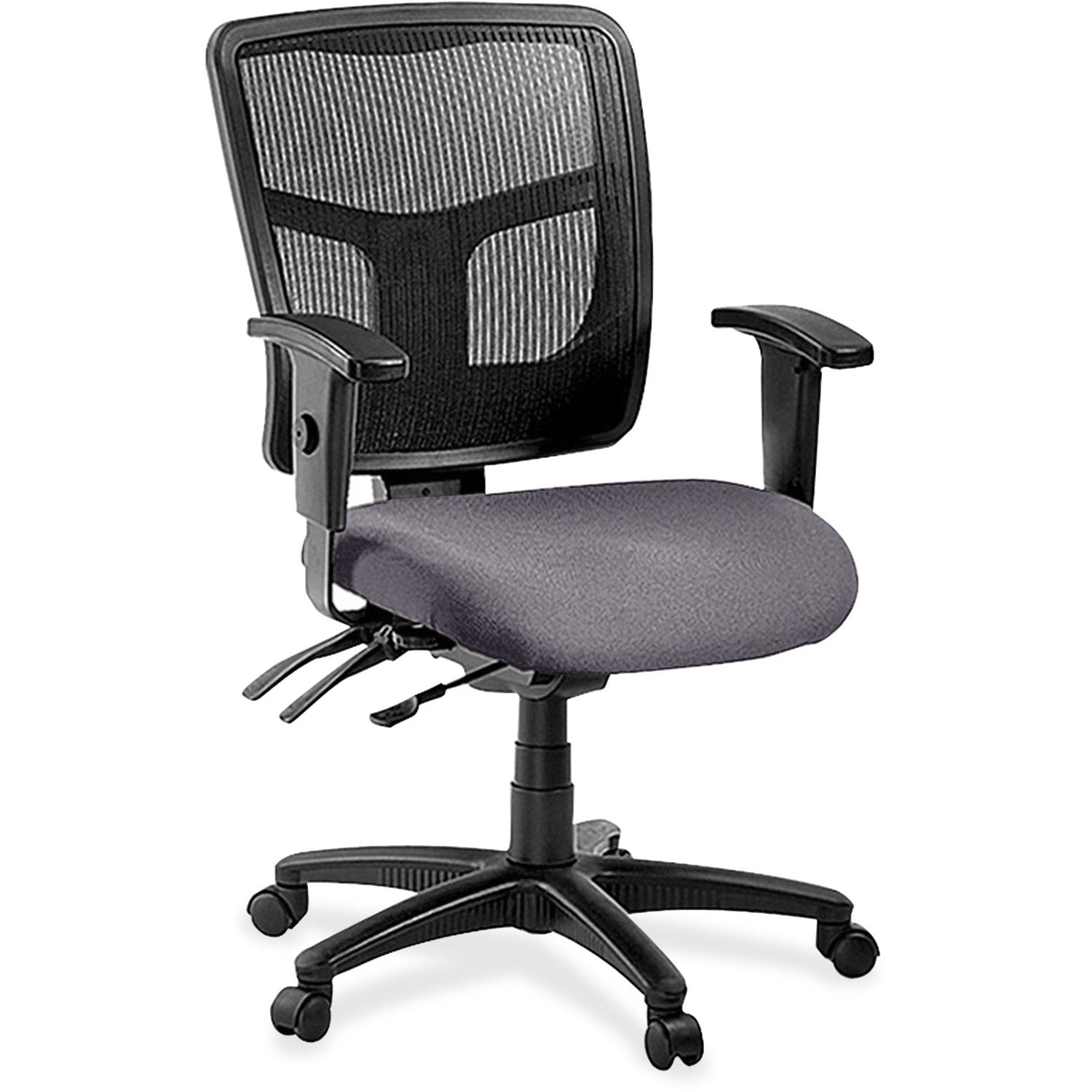Lorell ErgoMesh Series Managerial Mesh Mid-Back Chair, Canyon Carbon Vinyl Seat, Black Mesh Back, 5-Star Base, 1 Each