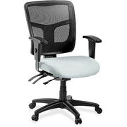 Lorell ErgoMesh Series Managerial Mesh Mid-Back Chair, Castillo Breezy Vinyl Seat, Black Mesh Back, 5-Star Base, 1 Each