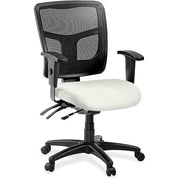 Lorell ErgoMesh Series Managerial Mesh Mid-Back Chair, Dillon Snow Vinyl Seat, Black Mesh Back, 5-Star Base, 1 Each