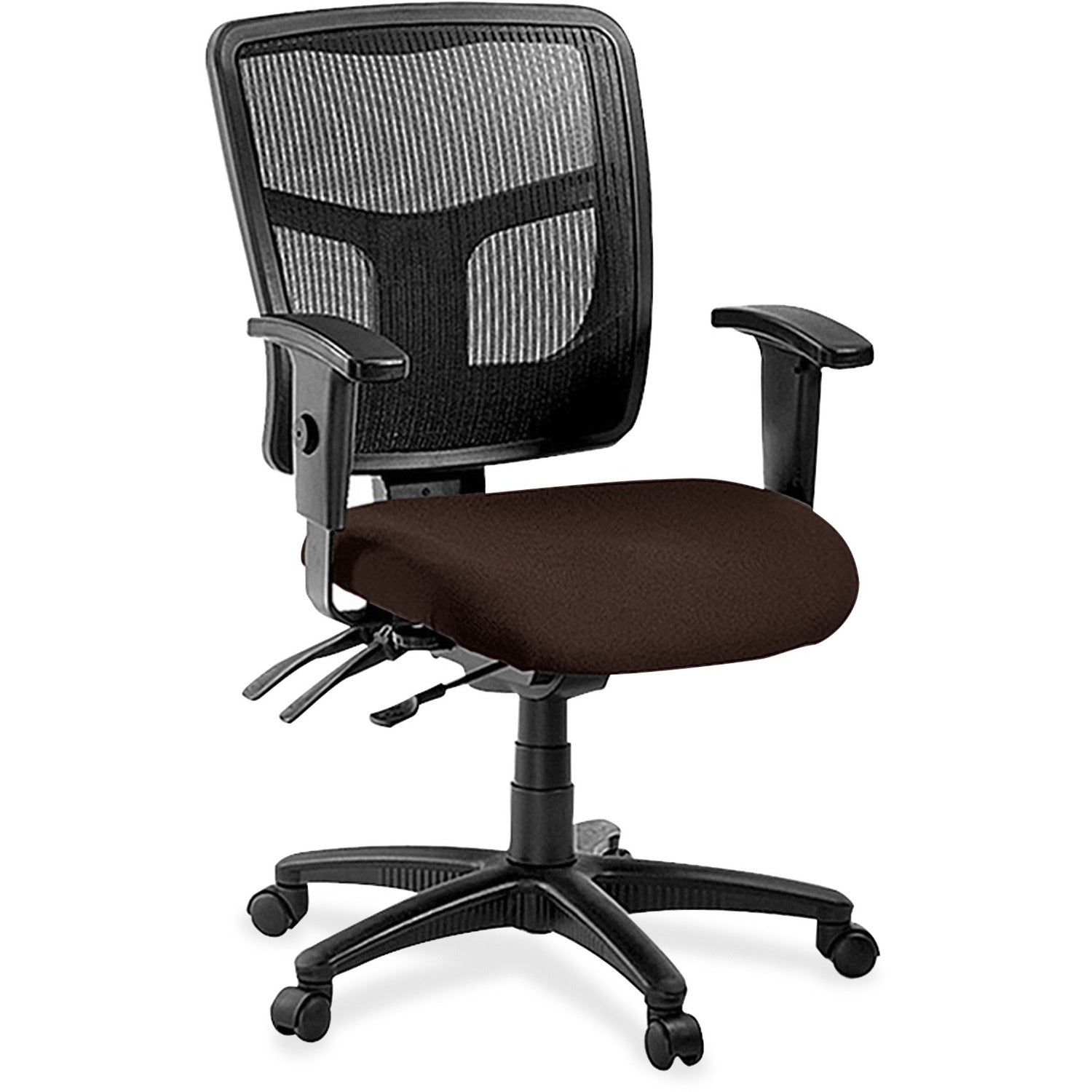 Lorell ErgoMesh Series Managerial Mesh Mid-Back Chair, Canyon Nightfall Vinyl Seat, Black Mesh Back, 5-Star Base, 1 Each