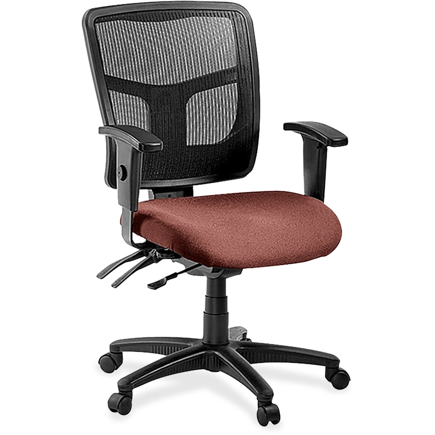 Lorell ErgoMesh Series Managerial Mesh Mid-Back Chair, Dillon Cordovan Vinyl Seat, Black Mesh Back, 5-Star Base, 1 Each