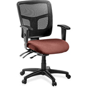 Lorell ErgoMesh Series Managerial Mesh Mid-Back Chair, Dillon Cordovan Vinyl Seat, Black Mesh Back, 5-Star Base, 1 Each