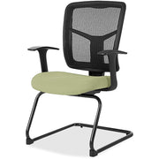 Lorell ErgoMesh Series Mesh Back Guest Chair with Arms, Dillon Sage Vinyl Seat, Black Mesh Back, Cantilever Base, Sage Color, 1 Each