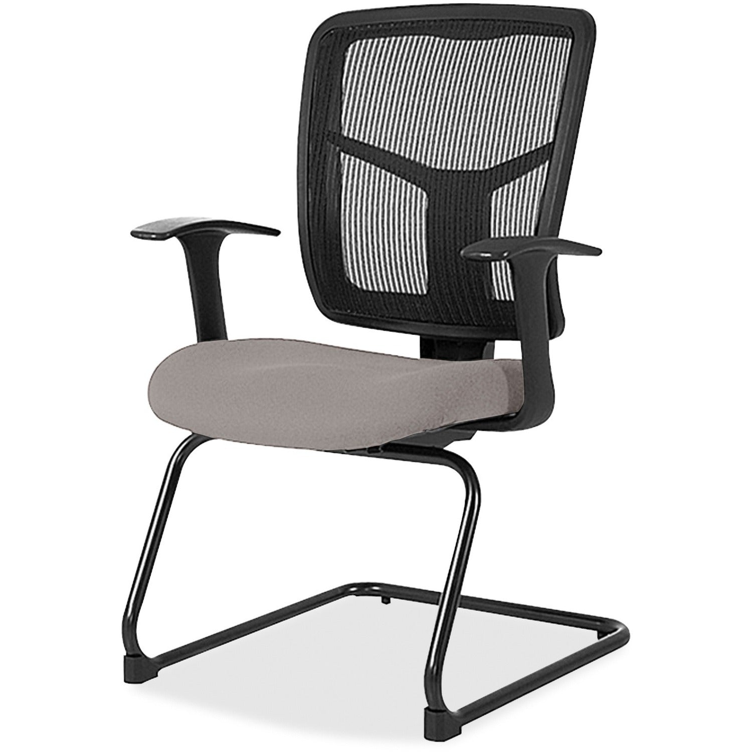 Lorell ErgoMesh Series Mesh Back Guest Chair with Arms, Vinyl Seat, Cantilever Metal Base, Black Mesh Back, Castillo Metal Seat Color, 1 Each