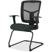Lorell ErgoMesh Series Mesh Back Guest Chair with Arms, Dillon Black Vinyl Seat, Black Mesh Back, Cantilever Base, Armrest, 1 Each