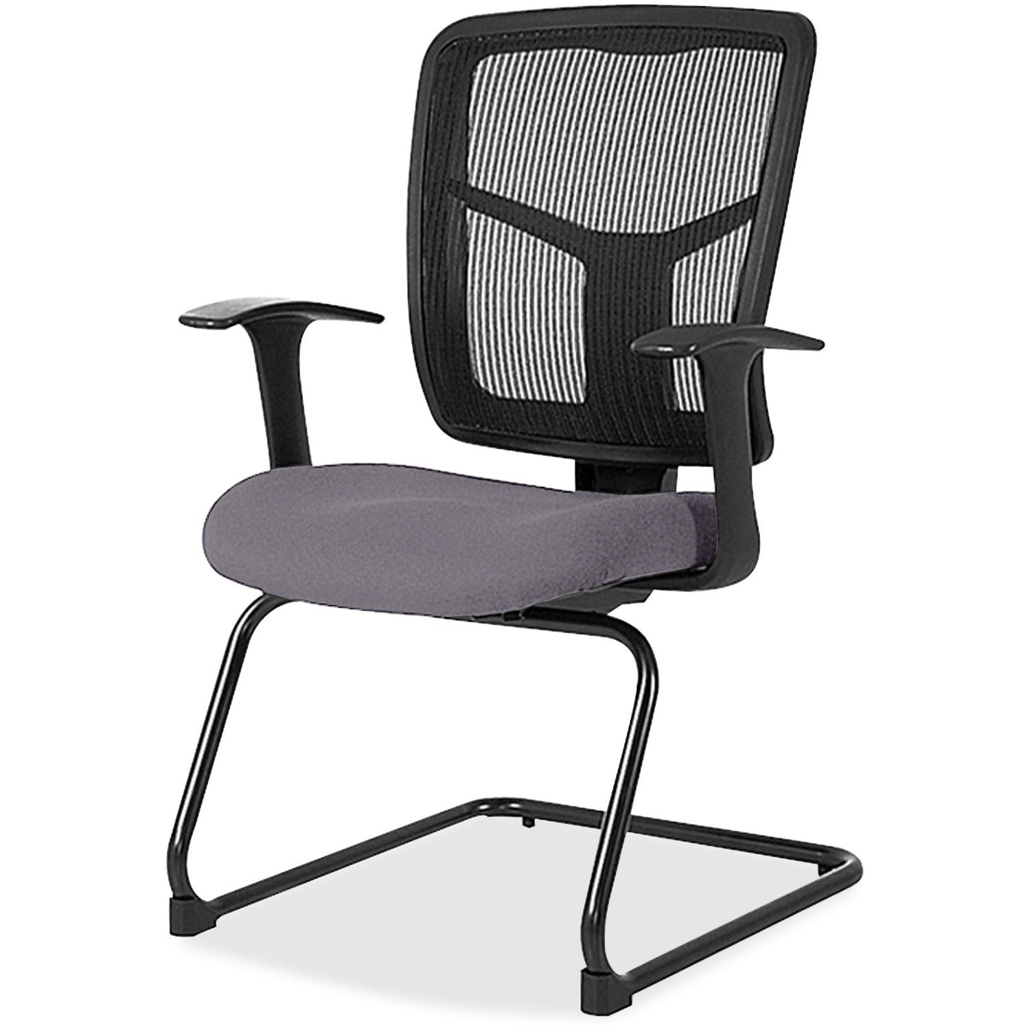 Lorell ErgoMesh Series Mesh Back Guest Chair with Arms, Canyon Carbon Vinyl Seat, Black Mesh Back, Cantilever Base, 1 Each