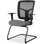 Lorell ErgoMesh Series Mesh Back Guest Chair with Arms, Canyon Carbon Vinyl Seat, Black Mesh Back, Cantilever Base, 1 Each