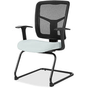 Lorell ErgoMesh Series Mesh Back Guest Chair with Arms, Castillo Breezy Vinyl Seat, Black Mesh Back, Cantilever Base, 1 Each