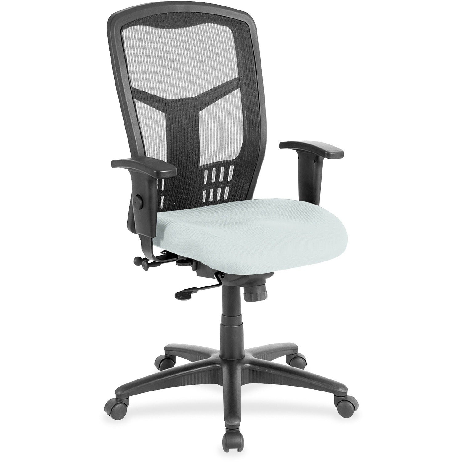 Lorell Executive Mesh High-back Swivel Chair, Castillo Breezy Vinyl Seat, Black Mesh Back, Adjustable Armrests, Synchro Tilt, 1 Each