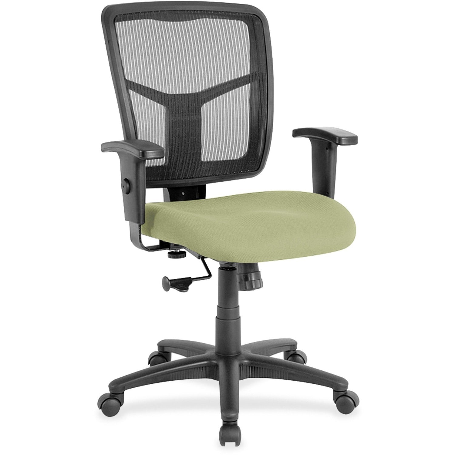Lorell Ergomesh Managerial Mesh Mid-back Chair, Dillon Sage Vinyl Seat, Black Mesh Back, 5-star Base, 1 Each