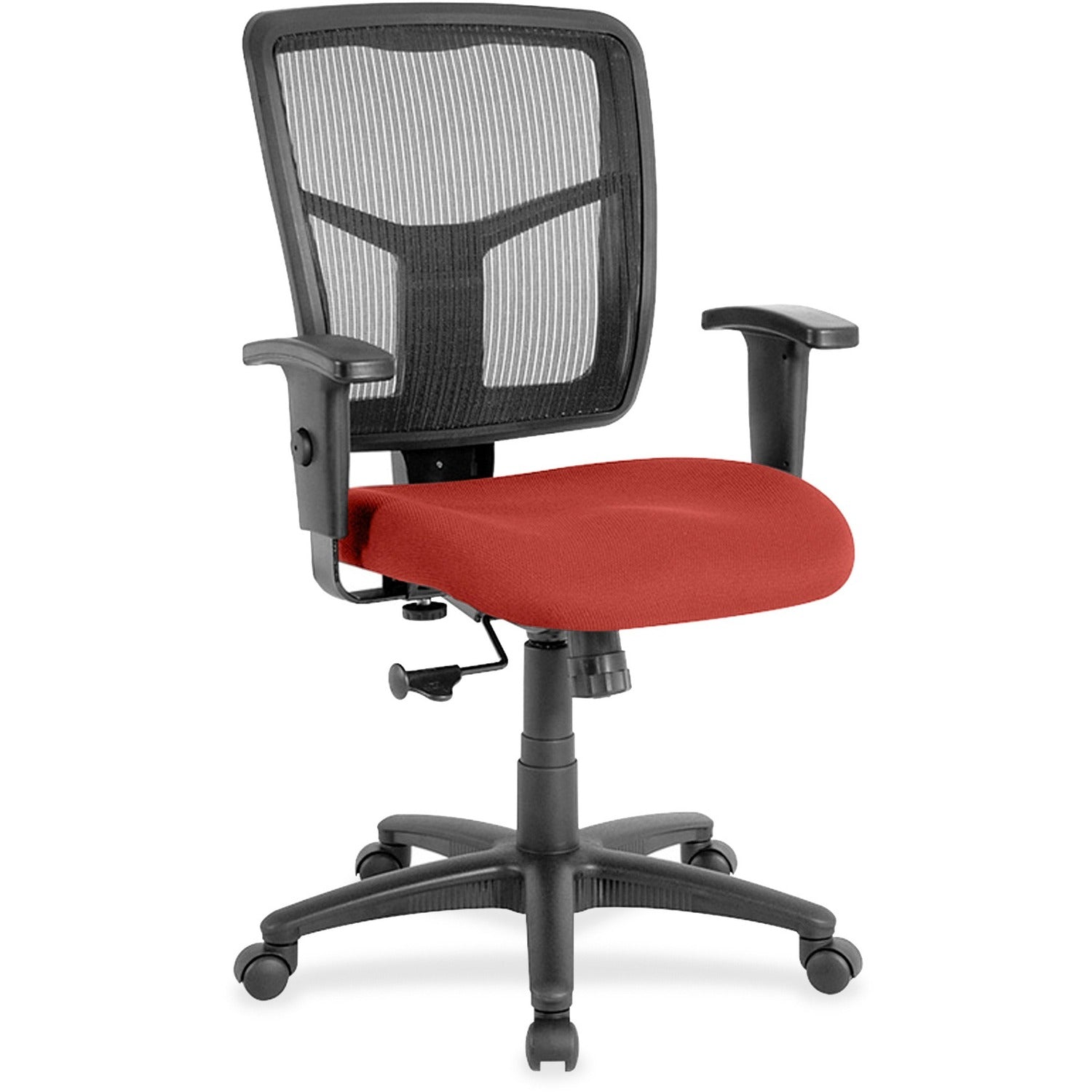 Lorell Ergomesh Managerial Mesh Mid-back Chair, Canyon Red Rock Vinyl Seat, Black Mesh Back, 5-star Base, 1 Each