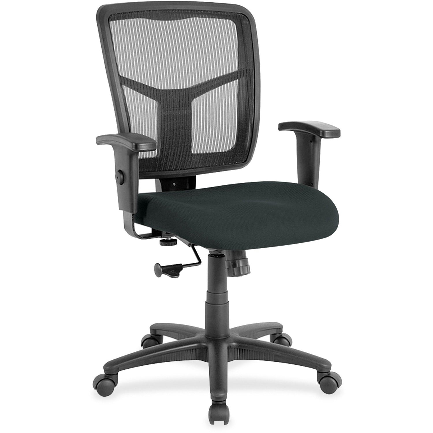 Lorell Ergomesh Managerial Mesh Mid-back Chair, Dillon Black Vinyl Seat, Black Mesh Back, 5-star Base, 1 Each