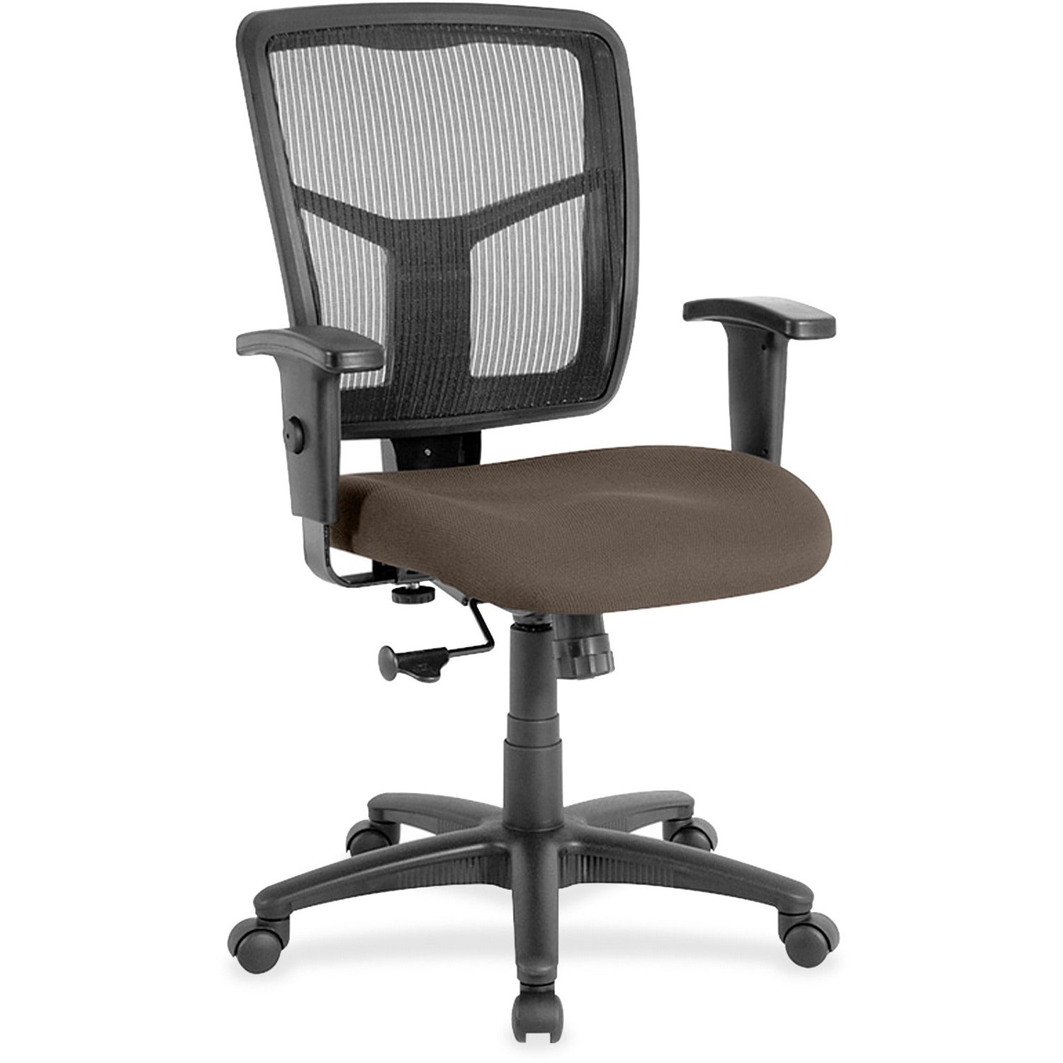 Lorell Ergomesh Managerial Mesh Mid-back Chair, Dillon Java Vinyl Seat, Black Mesh Back, 5-star Nylon Base, 1 Each