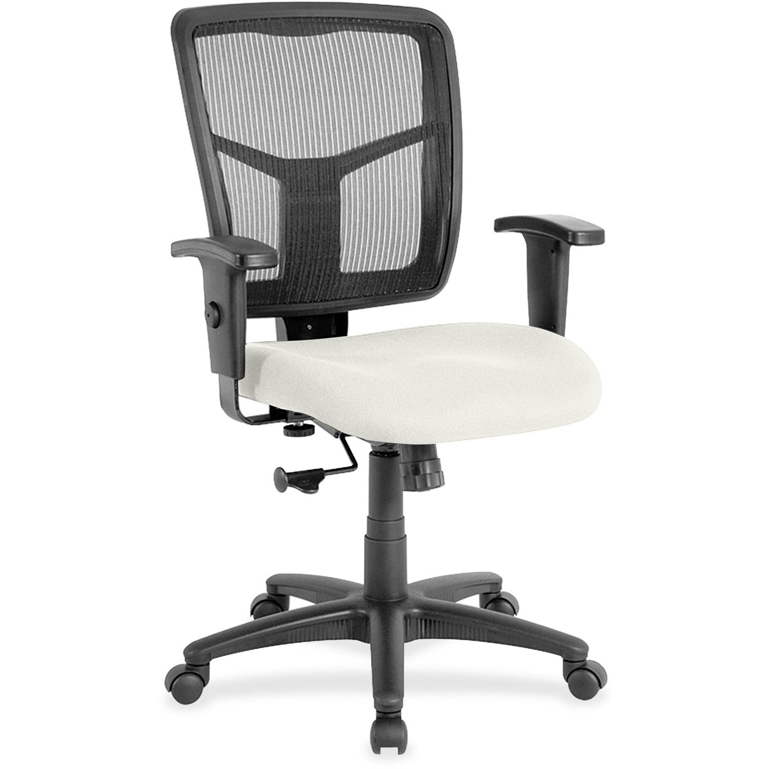 Lorell Ergomesh Managerial Mesh Mid-back Chair, Dillon Snow Vinyl Seat, Black Mesh Back, 5-star Nylon Base, 1 Each