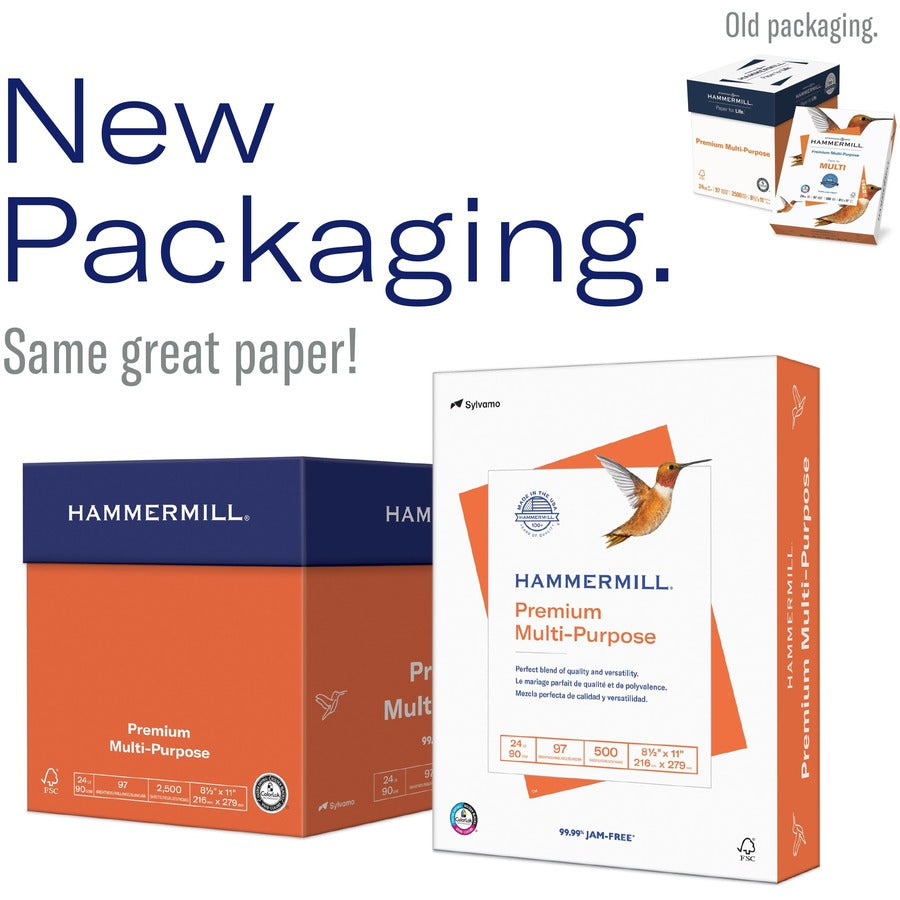 Hammermill Premium Multipurpose Paper, 8.5" x 11", 97 Brightness, 20 lb, Smooth, White, Jam-Free, Acid-Free, 500 Sheets per Ream, 40 Reams per Pallet