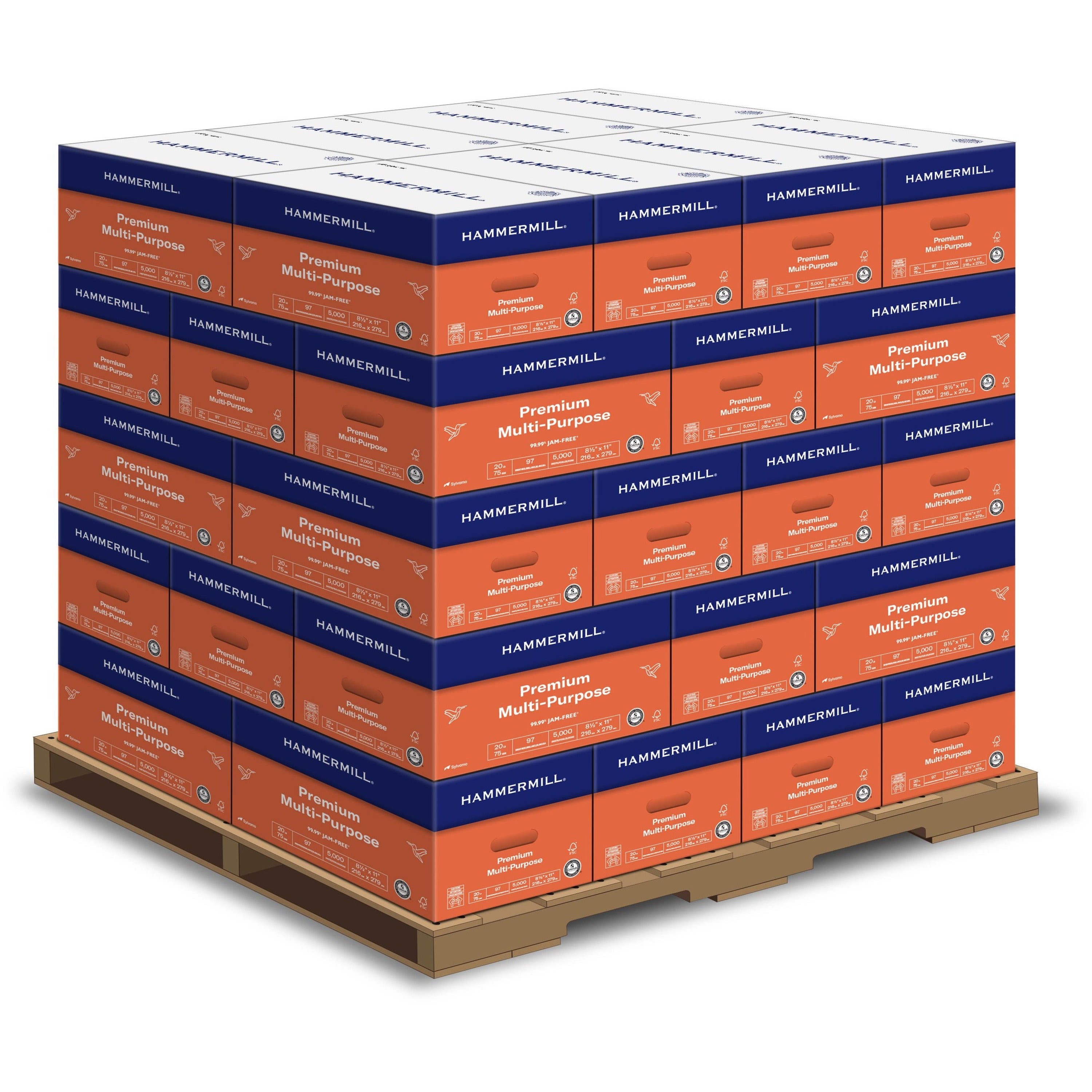 Hammermill Premium Multipurpose Paper, 8.5" x 11", 97 Brightness, 20 lb, Smooth, White, Jam-Free, Acid-Free, 500 Sheets per Ream, 40 Reams per Pallet