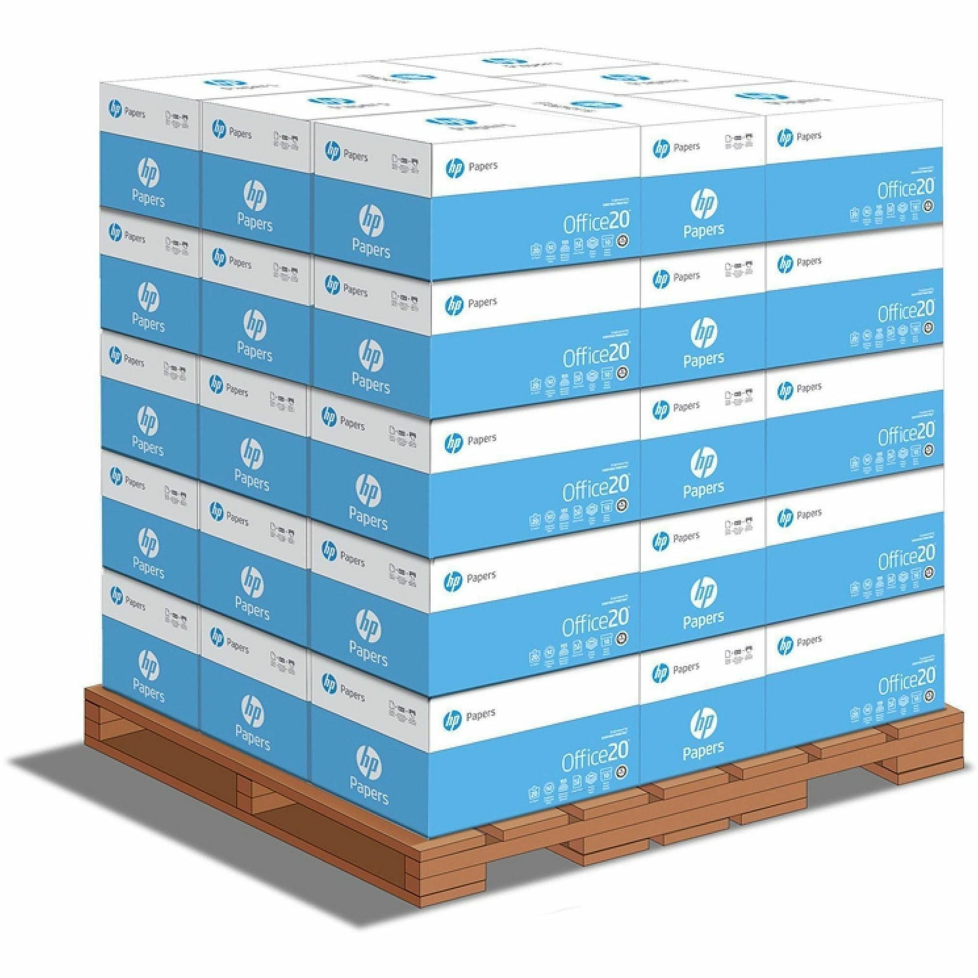 HP Office20 Paper, White, 92 Brightness, Letter Size 8.5" x 11", 20 lb, Smear Resistant, Quick Drying, Acid-Free, 500 Sheets per Ream, 40 Reams per Pallet