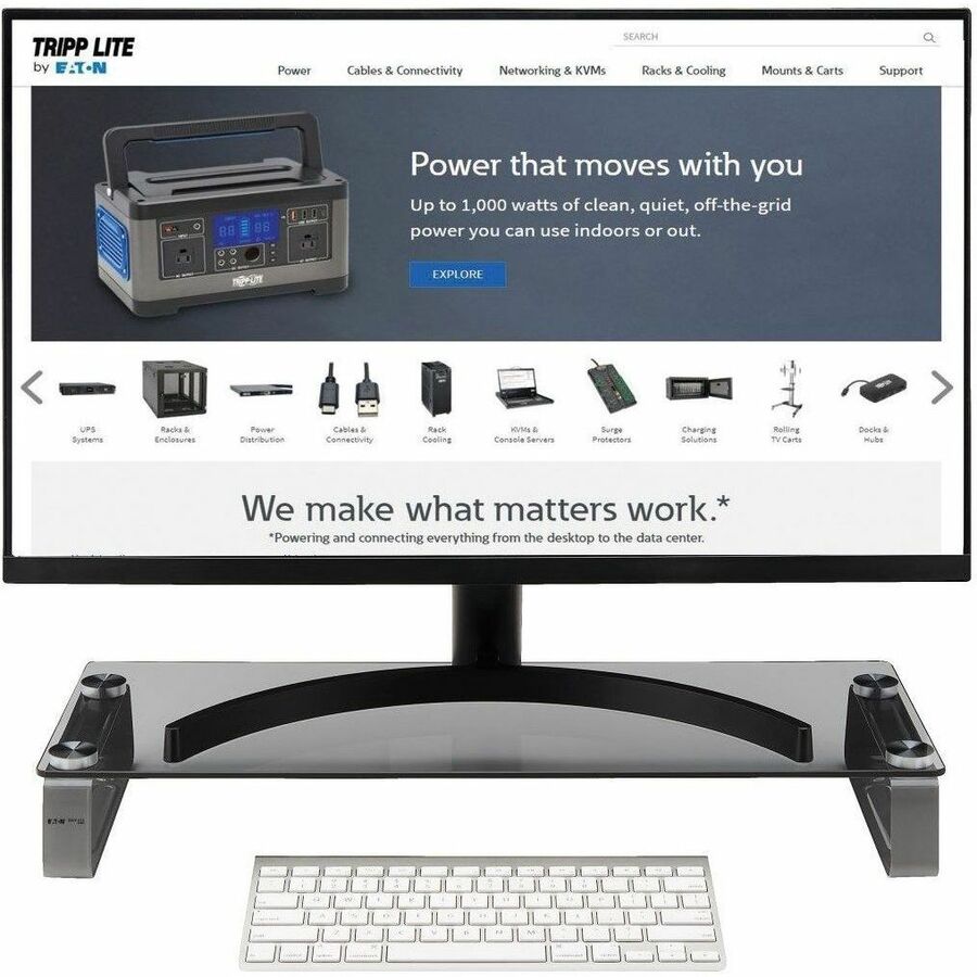 40 lb Load Capacity - 3.15" Height x 22" Width x 8.27" Depth - Desktop - Tempered Glass, Brushed Aluminum