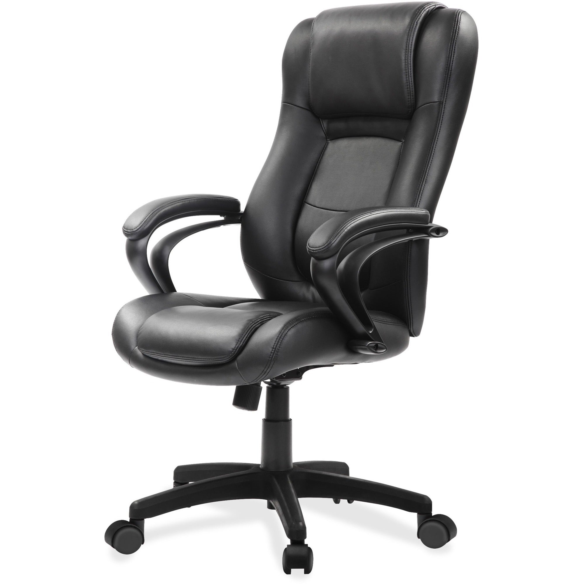 Eurotech Pembroke Mid Back Executive Chair, Black Bonded Leather, High Back, 5-Star Base, Adjustable Seat, Padded Armrest, 1 Each