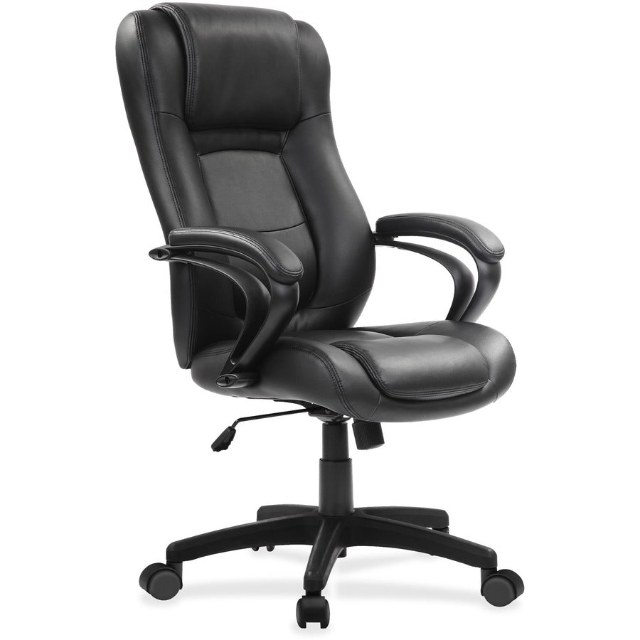 Eurotech Pembroke Mid Back Executive Chair, Black Bonded Leather, High Back, 5-Star Base, Adjustable Seat, Padded Armrest, 1 Each
