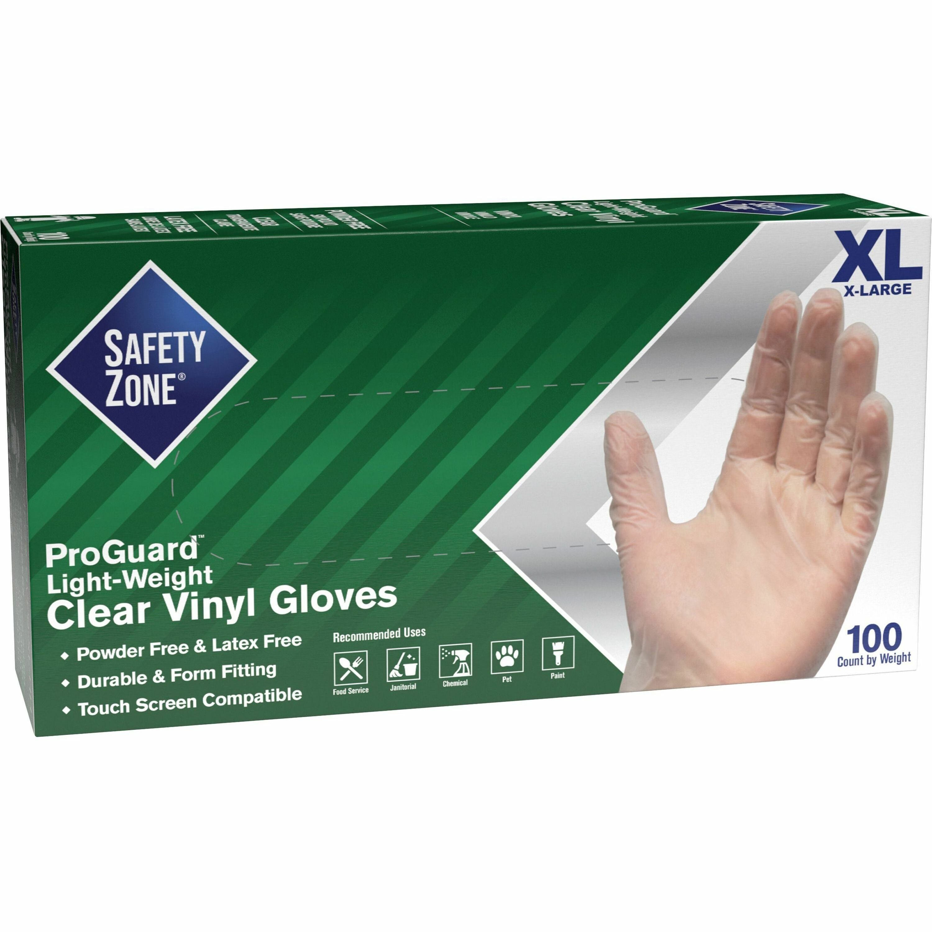 Safety Zone Powder Free Clear Vinyl Gloves, X-Large, 9.25" Length, Clear, Latex-Free, DEHP-Free, DINP-Free, PFAS-Free, Comfortable, Silicone-Free, 100/Box