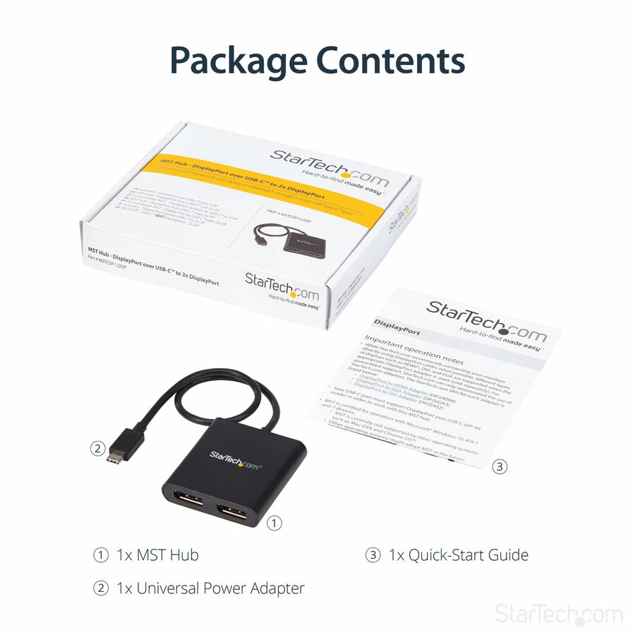 StarTech.com USB-C to DisplayPort Multi-Monitor Splitter - 2-Port MST Hub