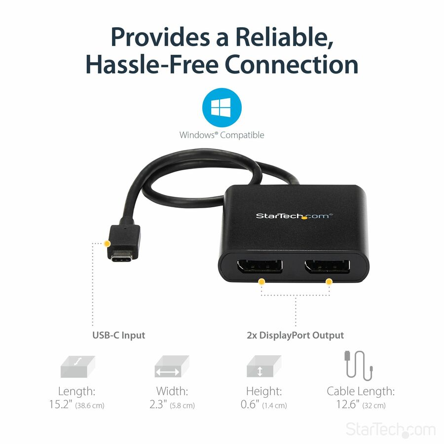 StarTech.com USB-C to DisplayPort Multi-Monitor Splitter - 2-Port MST Hub
