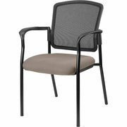 Lorell Stackable Mesh Back Guest Chair, Dillon Stratus Vinyl Seat, Black Mesh Back, Powder Coated Steel Frame, Four-Legged Base, Armrests, 1 Each